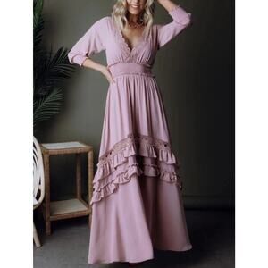 NEW Baltic Born Pippa Ruffle Maxi Dress Vintage Rose Pink Size XL